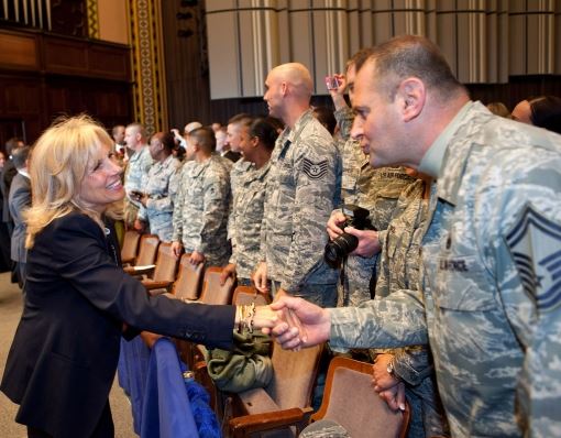 Dr. Jill Biden greeting troops