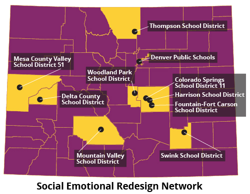 Social Emotional Redesign Network: Map of participating districts